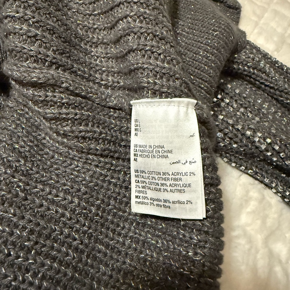 Inc International Concepts Charcoal Rhinestone Shine Button-Up Cardigan-Size L View 3